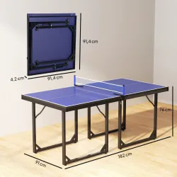 Mesa de Ping-Pong Plegable con Red y Marco de Acero para Interior 182x91x76 cm Azul - Ogal.Es