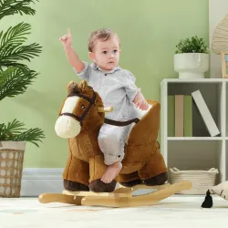 Caballo Balancín para Niños de 18-36 Mesas con Sonido Asas Cinturón de Seguridad Carga 25 kg 68x33x45 cm Marrón - Ogal.Es