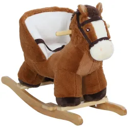 Caballo Balancín para Niños de 18-36 Mesas con Sonido Asas Cinturón de Seguridad Carga 25 kg 68x33x45 cm Marrón - Ogal.Es