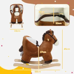 Caballo Balancín para Niños de 18-36 Mesas con Sonido Asas Cinturón de Seguridad Carga 25 kg 68x33x45 cm Marrón - Ogal.Es