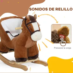 Caballo Balancín para Niños de 18-36 Mesas con Sonido Asas Cinturón de Seguridad Carga 25 kg 68x33x45 cm Marrón - Ogal.Es