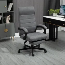 Silla de Oficina Reclinable con Altura Ajustable Reposabrazos y Reposapiés Retráctil 68x67x106-114 cm Gris - Ogal.Es