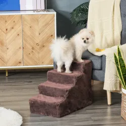 Escalera para Mascotas de 4 Peldaños con Funda Extraíble y Lavable para Cama Sofá 60x35x44 cm Marrón - Ogal.Es