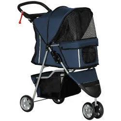 Carrito para Perros Pequeños con Cesta de Almacenaje Ventanas de Malla y 2 Ruedas Universales 75x45x97 cm Azul O... - Ogal.Es