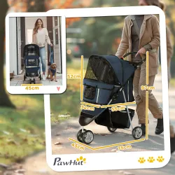 Carrito para Perros Pequeños con Cesta de Almacenaje Ventanas de Malla y 2 Ruedas Universales 75x45x97 cm Azul O... - Ogal.Es