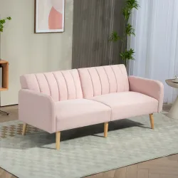 Sofá Cama de 3 Plazas Rosa Pastel Tapizado en Lino Sintético con Respaldo Ajustable y Reposabrazos Desmontables ... - Ogal.Es