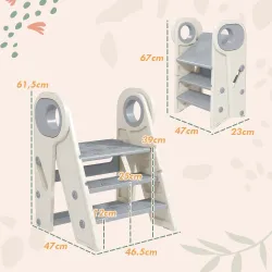 Torre de Aprendizaje Ajustable Escalera para Niños de +18 Meses Antideslizante para Baño Cocina Librería Gris y ... - Ogal.Es