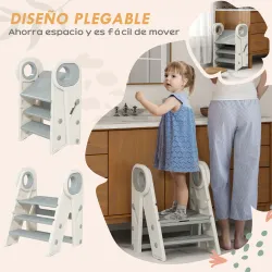 Torre de Aprendizaje Ajustable Escalera para Niños de +18 Meses Antideslizante para Baño Cocina Librería Gris y ... - Ogal.Es