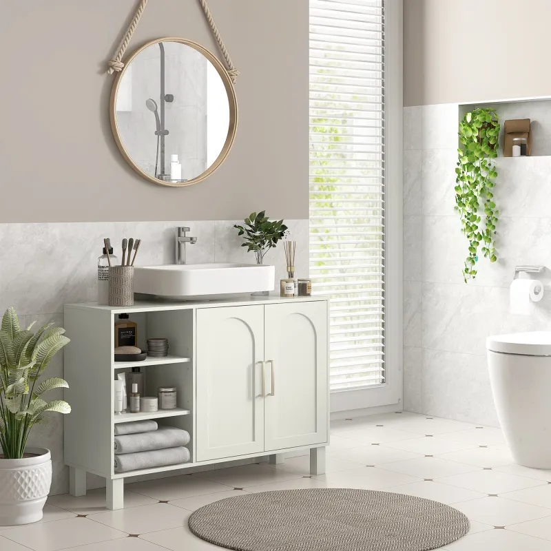 Mueble bajo Lavabo Mueble de Baño Moderno con 2 Puertas y Estantes Ajustables 90x30x63 cm Crema - Ogal.Es