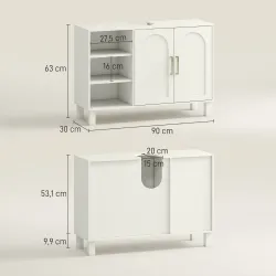 Mueble bajo Lavabo Mueble de Baño Moderno con 2 Puertas y Estantes Ajustables 90x30x63 cm Crema - Ogal.Es