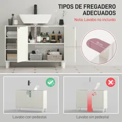 Mueble bajo Lavabo Mueble de Baño Moderno con 2 Puertas y Estantes Ajustables 90x30x63 cm Crema - Ogal.Es