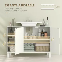Mueble bajo Lavabo Mueble de Baño Moderno con 2 Puertas y Estantes Ajustables 90x30x63 cm Crema - Ogal.Es