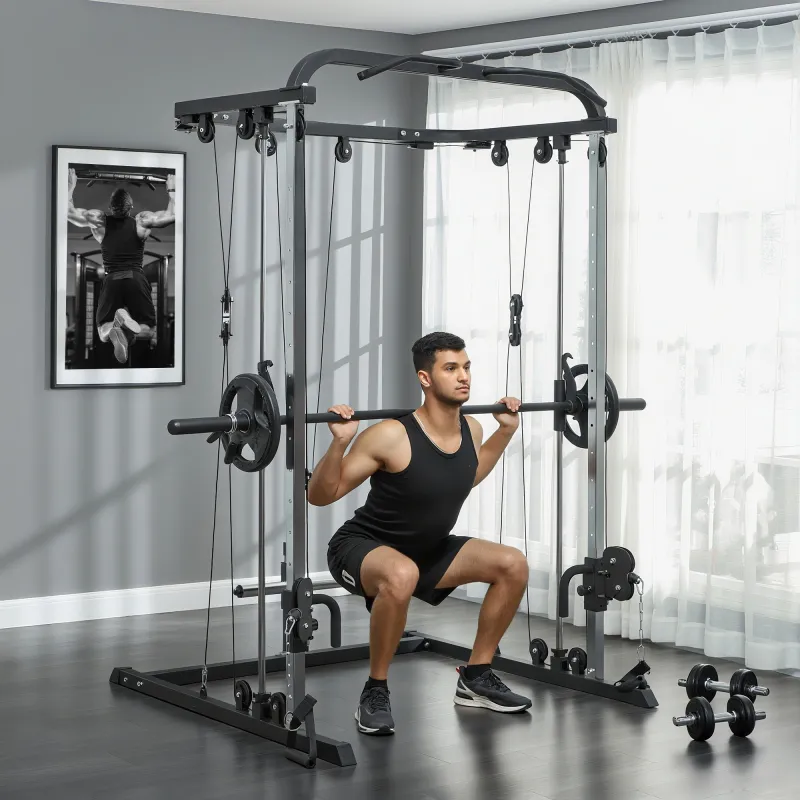 Máquina Multifunción de Musculación con Soporte para Sentadillas y Barra para Pesas para Entrenamiento Fitness N... - Ogal.Es