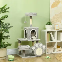 Árbol para gatos 110 cm Torre para Gatos con Nidos Cueva Plataforma Almohadilla de Rascado Bola Colgante Gris Claro - Ogal.Es