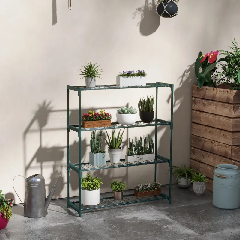 Soporte para Macetas de 4 Niveles con Estructura de Acero para Jardín Patio 89x28x107 cm Verde Oscuro - Ogal.Es