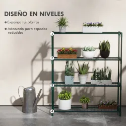 Soporte para Macetas de 4 Niveles con Estructura de Acero para Jardín Patio 89x28x107 cm Verde Oscuro - Ogal.Es