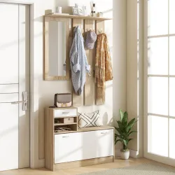 Recibidor de Entrada con Espejo Perchero y Zapatero Mueble de Recibidor de 2 Piezas con Ganchos Estantes Cajón N... - Ogal.Es