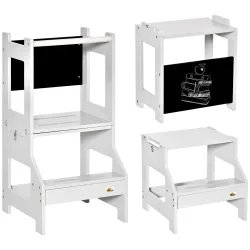 Torre de Aprendizaje 2 en 1 Convertible en Escritorio con Pizarra y Barra de Seguridad 42x44x86 cm Gris - Ogal.Es