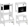 Torre de Aprendizaje 2 en 1 Convertible en Escritorio con Pizarra y Barra de Seguridad 42x44x86 cm Gris - Ogal.Es