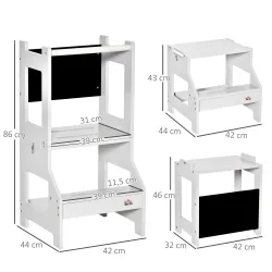 Torre de Aprendizaje 2 en 1 Convertible en Escritorio con Pizarra y Barra de Seguridad 42x44x86 cm Gris - Ogal.Es