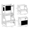 Torre de Aprendizaje 2 en 1 Convertible en Escritorio con Pizarra y Barra de Seguridad 42x44x86 cm Gris - Ogal.Es