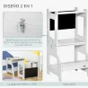 Torre de Aprendizaje 2 en 1 Convertible en Escritorio con Pizarra y Barra de Seguridad 42x44x86 cm Gris - Ogal.Es