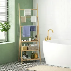 Estantería de Baño de Bambú Plegable con 3 Estantes con Barras Estantería de Madera en Forma de A 53,5x30x53 cm ... - Ogal.Es