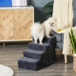 Escalera para Mascotas de 4 Peldaños con Funda Extraíble y Lavable para Cama Sofá 60x35x44 cm Gris Oscuro - Ogal.Es