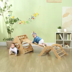 Escalada para Niños de 18-48 Meses 8 en 1 con Rampa Escalera de Arco y Bolsa de Arena 175x59,5x60 cm Natural - Ogal.Es