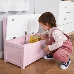 Banco Almacenaje para Niños con Respaldo y Tapa Amortiguadora Carga 40 kg para Salas de Juego 60x30x50 cm Rosa y... - Ogal.Es