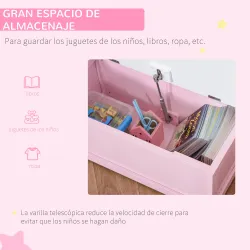 Banco Almacenaje para Niños con Respaldo y Tapa Amortiguadora Carga 40 kg para Salas de Juego 60x30x50 cm Rosa y... - Ogal.Es