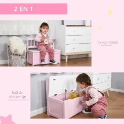 Banco Almacenaje para Niños con Respaldo y Tapa Amortiguadora Carga 40 kg para Salas de Juego 60x30x50 cm Rosa y... - Ogal.Es