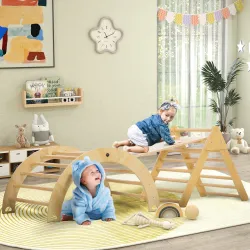 Triángulo de Escalada para Niños de 18-48 Meses con Rampa Escalador de Arco 219x72,5 cm Natural - Ogal.Es