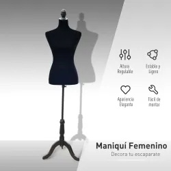 Maniquí de Costura Ajustable a 130-168 cm con Trípode de Madera para Fotografía de Moda Exposición de Prendas Negro - Ogal.Es