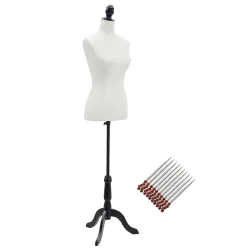 Maniquí Mujer Ajustable a 130-168 cm con Trípode de Madera 50 Alfileres de Colores para Fotografía de Moda Blanco - Ogal.Es