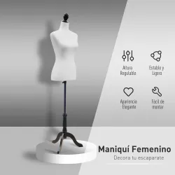 Maniquí Mujer Ajustable a 130-168 cm con Trípode de Madera 50 Alfileres de Colores para Fotografía de Moda Blanco - Ogal.Es
