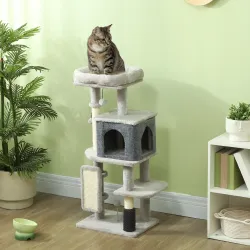 Árbol Rascador para Gatos Altura 104 cm con Plataformas Poste con Cepillo Bolas Colgantes y Almohadilla para Ras... - Ogal.Es