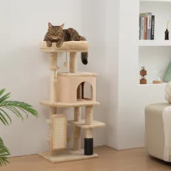 Árbol Rascador para Gatos Altura 104cm con Plataformas Poste con Cepillo Bolas Colgantes y Almohadilla para Rasc... - Ogal.Es