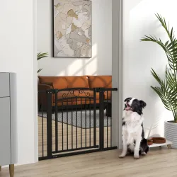 Puerta para Perros con Ancho Ajustable 76-104 cm con 2 Extensiones y Doble Bloqueo Negro - Ogal.Es