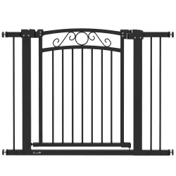 Puerta para Perros con Ancho Ajustable 76-104 cm con 2 Extensiones y Doble Bloqueo Negro - Ogal.Es