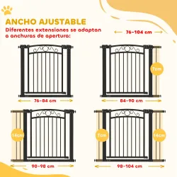 Puerta para Perros con Ancho Ajustable 76-104 cm con 2 Extensiones y Doble Bloqueo Negro - Ogal.Es