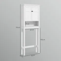 Mueble sobre Inodoro con 2 Puertas Compartimiento y Estante Ajustable Mueble para Baño 70x20x175 cm Blanco - Ogal.Es