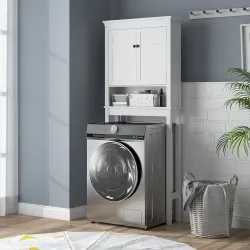 Mueble sobre Inodoro con 2 Puertas Compartimiento y Estante Ajustable Mueble para Baño 70x20x175 cm Blanco - Ogal.Es