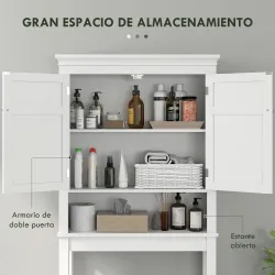 Mueble sobre Inodoro con 2 Puertas Compartimiento y Estante Ajustable Mueble para Baño 70x20x175 cm Blanco - Ogal.Es