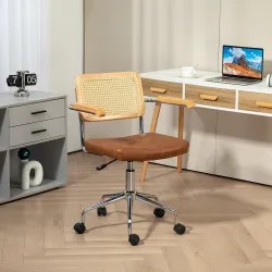 Silla de Escritorio Altura Ajustable con Función de Basculante y Respaldo de Ratán Sintético 60x55,5x82-90 cm Ma... - Ogal.Es