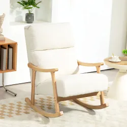 Silla Mecedora de Borreguito con Patas y Reposabrazos de Madera de Caucho Mecedora para Lactancia Carga 120 kg C... - Ogal.Es