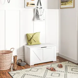 Baúl de Almacenaje para Dormitorio 100 L Puff de Almacenaje con Tapa Bisagra de Seguridad 80x40x45 cm Blanco - Ogal.Es