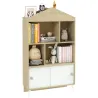 Librería Infantil con 4 Compartimentos Estantes Abiertos y Armario 80x30x140,5 cm Blanco y Natural - Ogal.Es