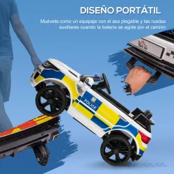 Coche Eléctrico Infantil de Policía Coche de Batería 12V con Mando a Distancia Bluetooth Luz USB Sirena Blanco - Ogal.Es