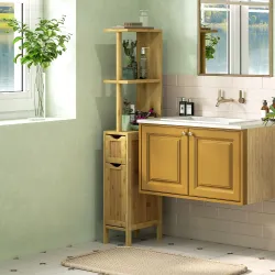 Mueble de Baño con Puertas y Estantes Abiertos Armario de Baño Moderno 18x30x120 cm Natural - Ogal.Es